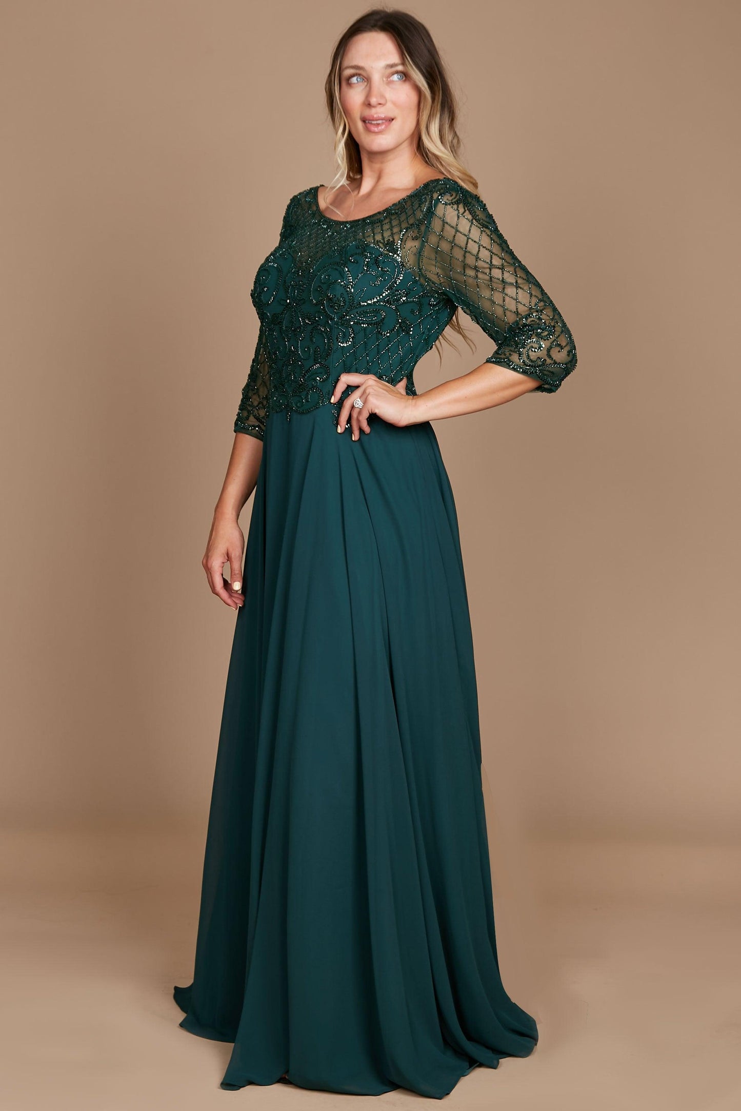 Street Wave Hand Beaded Bodice Mother Of The Bride Dress Elegant Long Sleeves