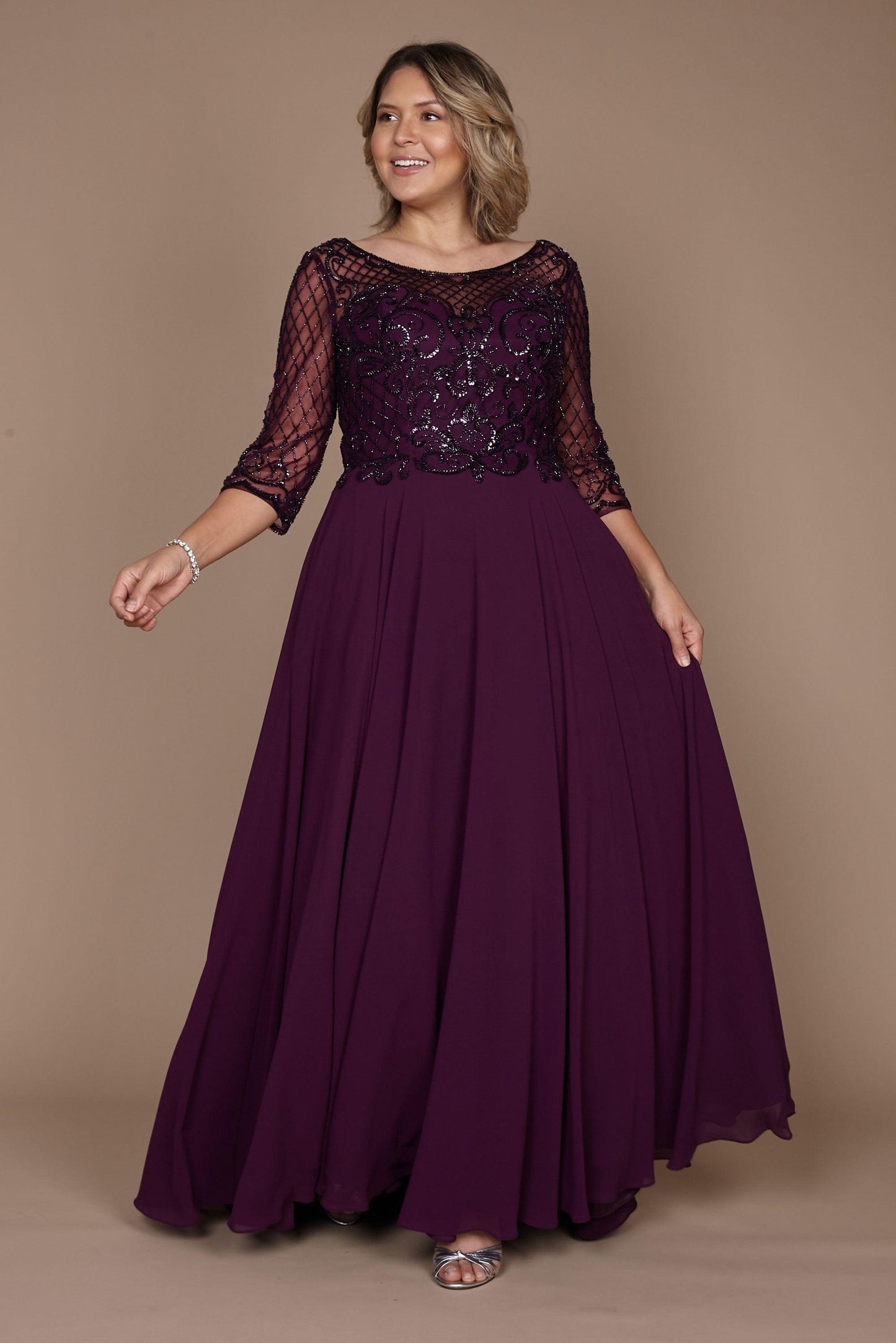 Street Wave Hand Beaded Bodice Mother Of The Bride Dress Elegant Long Sleeves