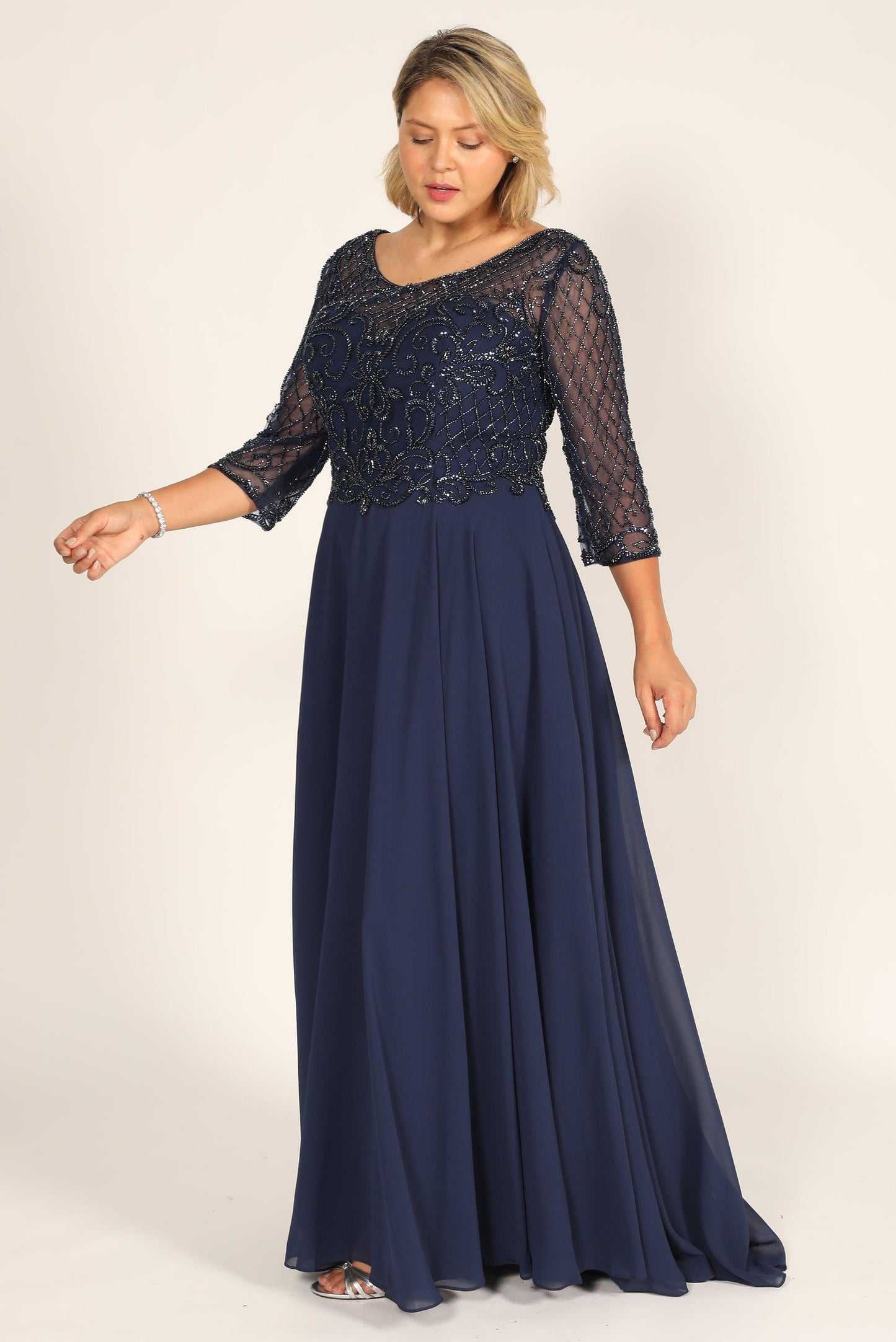 Street Wave Hand Beaded Bodice Mother Of The Bride Dress Elegant Long Sleeves