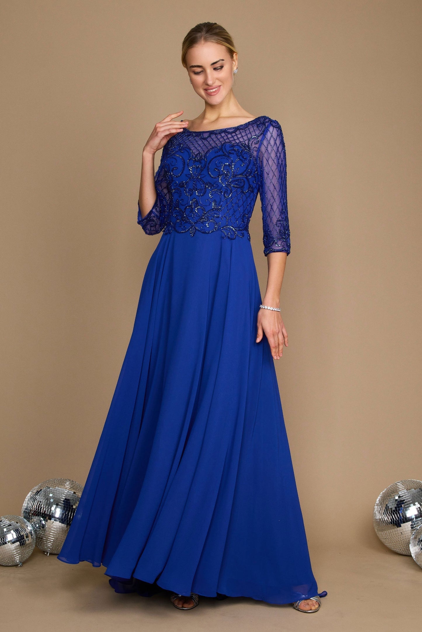 Street Wave Hand Beaded Bodice Mother Of The Bride Dress Elegant Long Sleeves