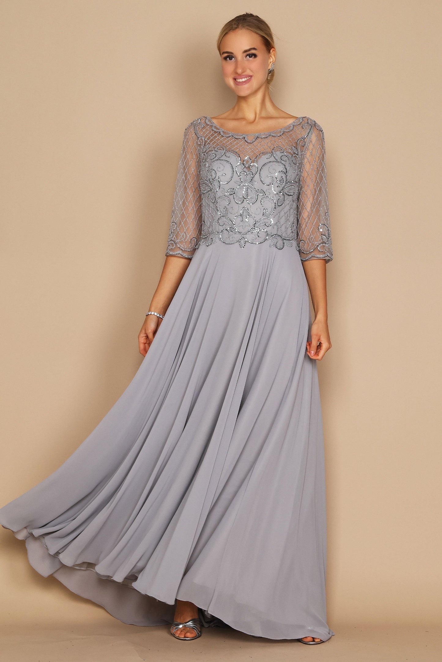 Street Wave Hand Beaded Bodice Mother Of The Bride Dress Elegant Long Sleeves