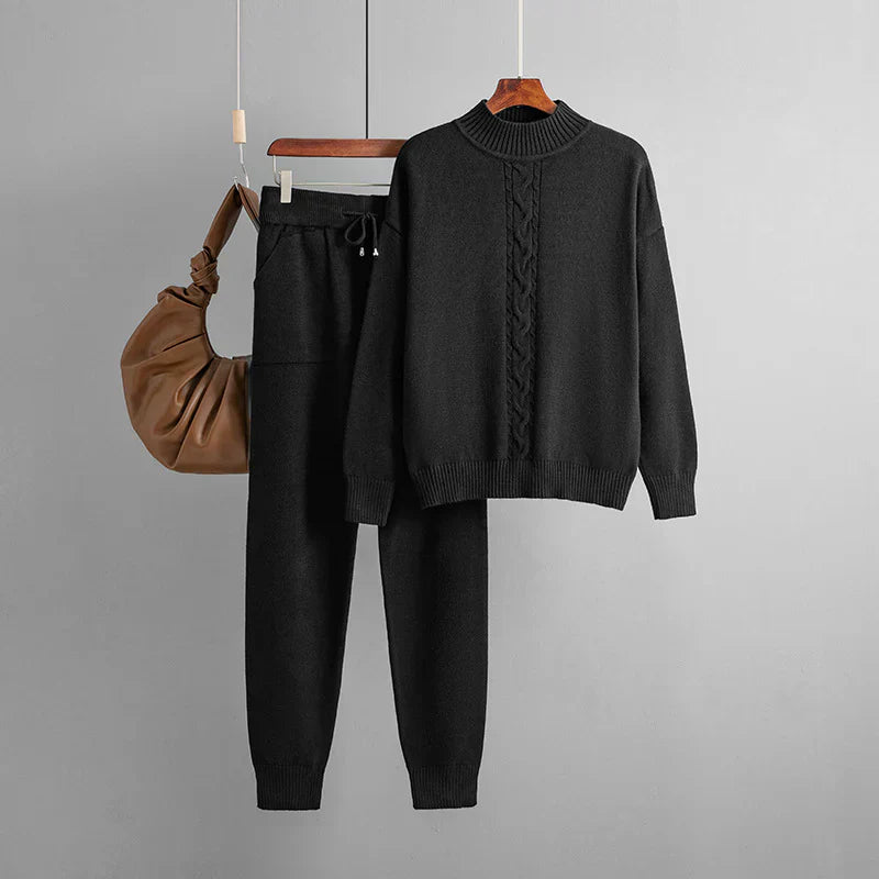 Street-Wave Winter Knit Set For Women With Half Turtle Neck Sweater And Cozy Pants