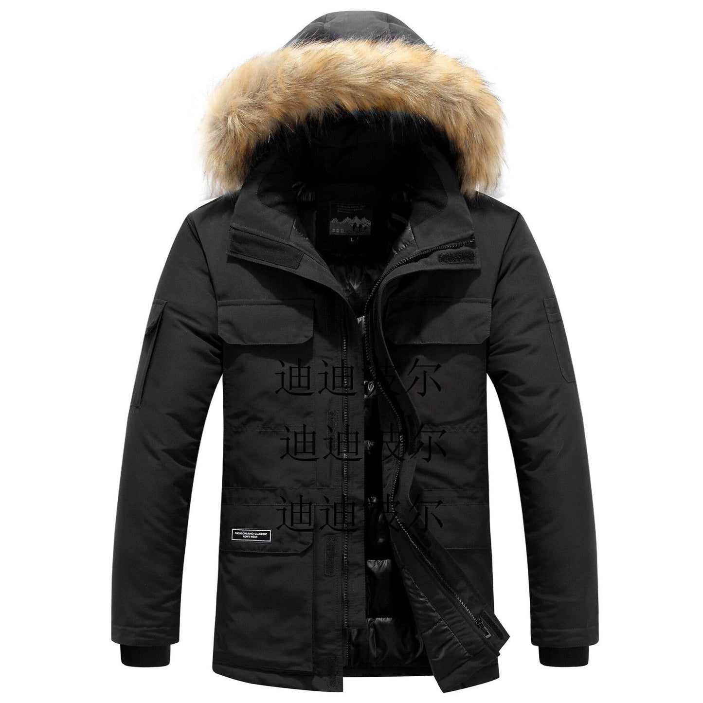 Street Wave Men Winter Coat With Fur Collar Waterproof Insulated For Cold Weather