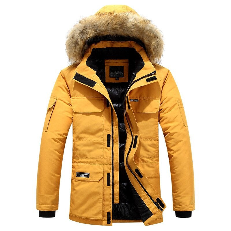 Street Wave Men Winter Coat With Fur Collar Waterproof Insulated For Cold Weather
