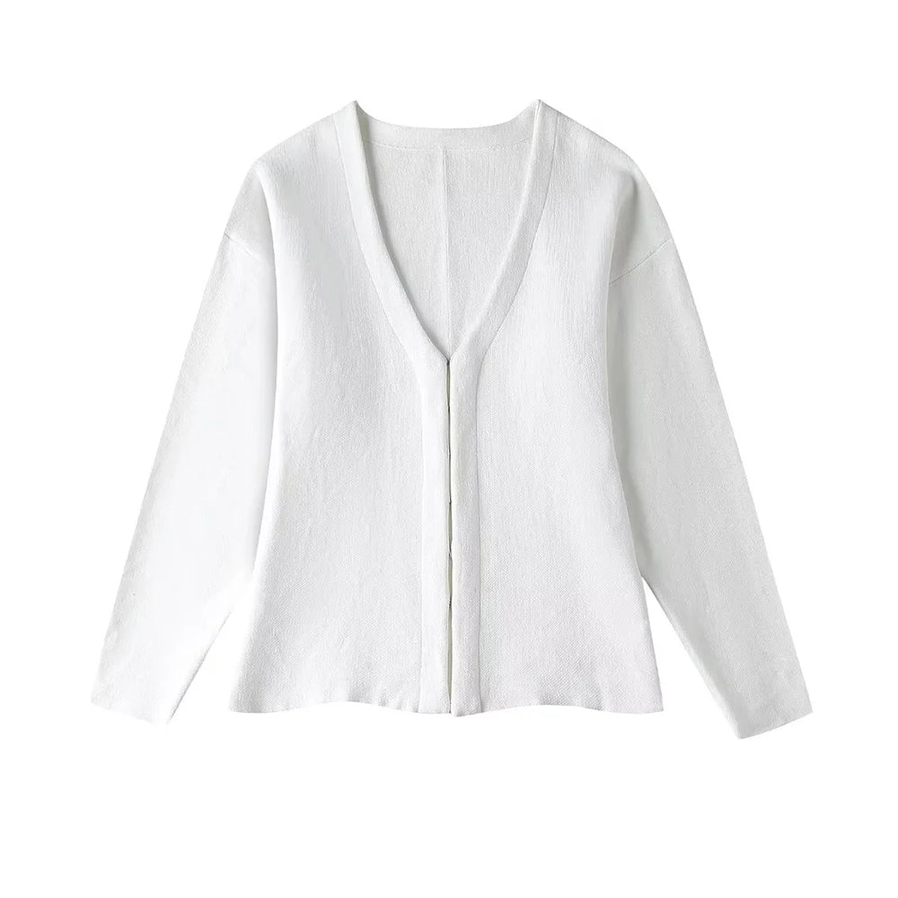 Street Wave Minimalist Knit Cardigan For Women With V Neck Relaxed Fit And Comfort