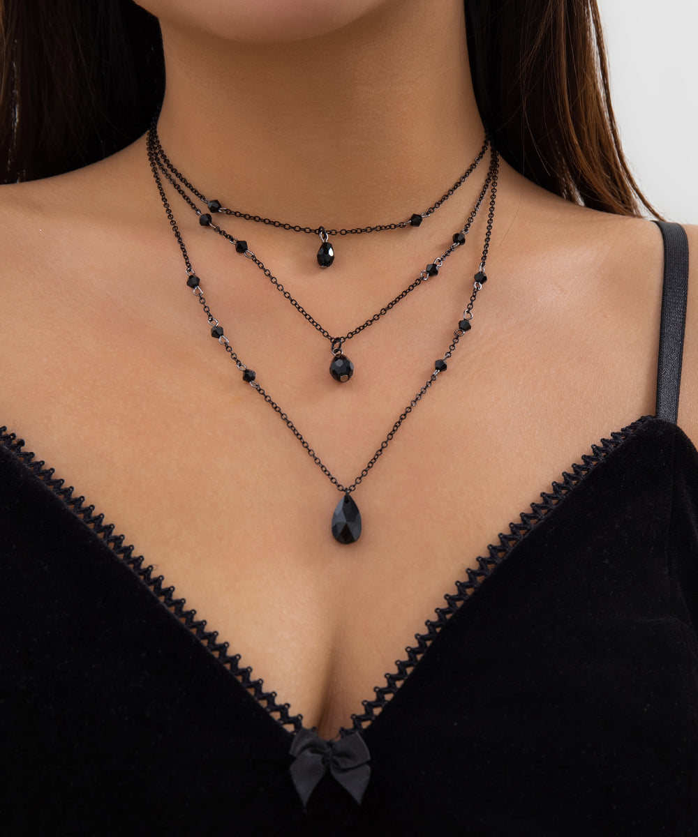 Collier pendentif trois pièces en métal noir avec pampilles en cristal à faire soi-même - Street-Wave