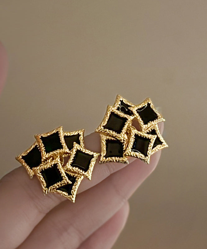 Boucles d'oreilles à tige géométriques en argent sterling noir surdoré à faire soi-même - Street-Wave