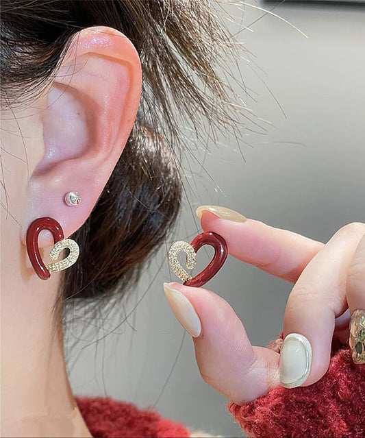 Boucles d'oreilles à tige asymétriques en cuivre et zircons colorés à faire soi-même - Street-Wave