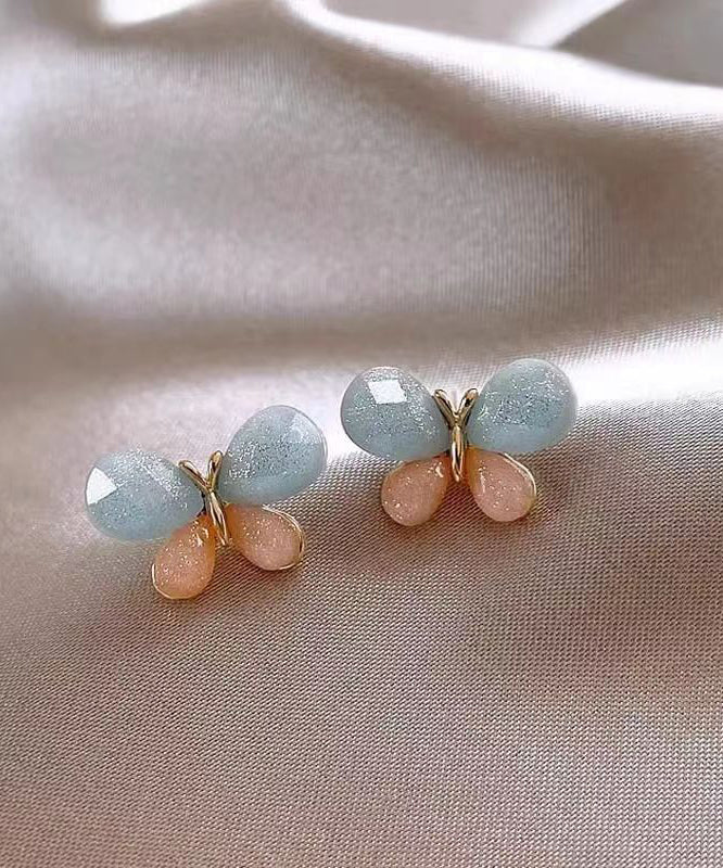 Boucles d'oreilles papillon à clous en cuivre doré colorblock DIY - Street-Wave