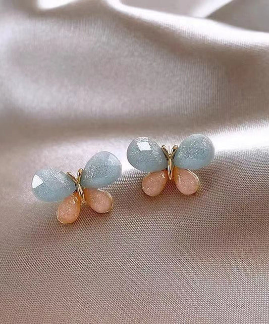Boucles d'oreilles papillon à clous en cuivre doré colorblock DIY - Street-Wave