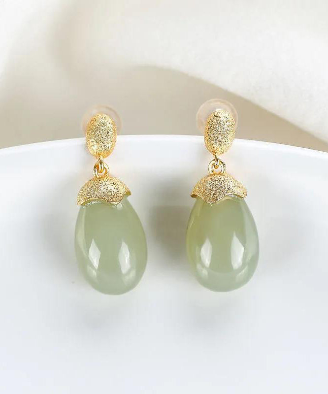 Boucles d'oreilles pendantes en argent sterling et jade surdoré cyan DIY - Street-Wave