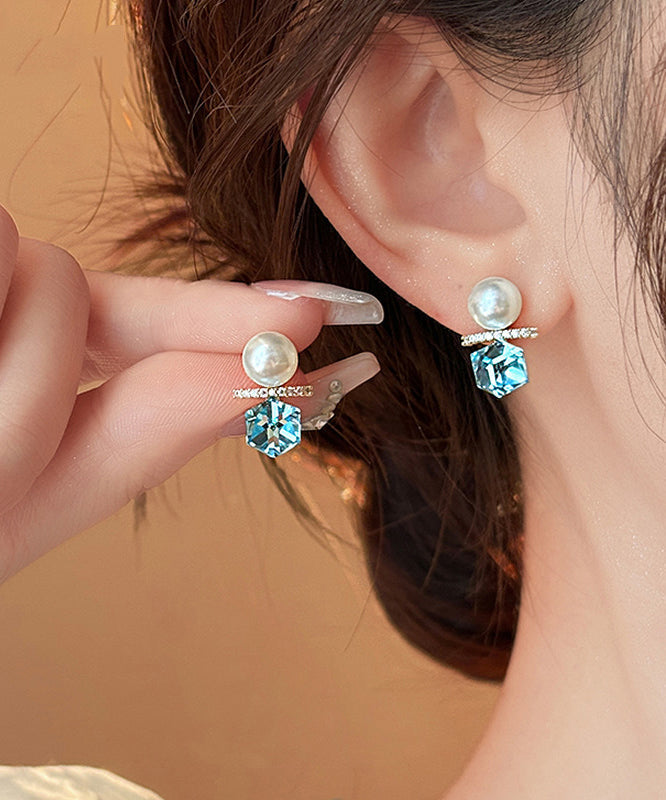 Boucles d'oreilles à tige en alliage de cuivre bleu lac avec perles de zircon - Street-Wave