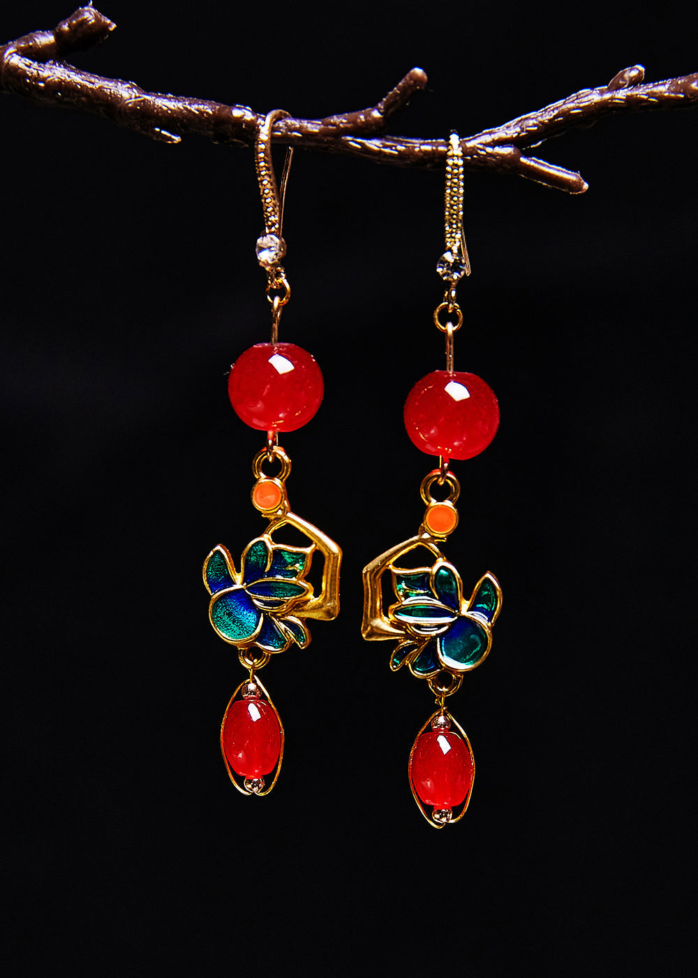 Boucles d'oreilles pendantes avec dorure en pierre précieuse rouge DIY - Street-Wave