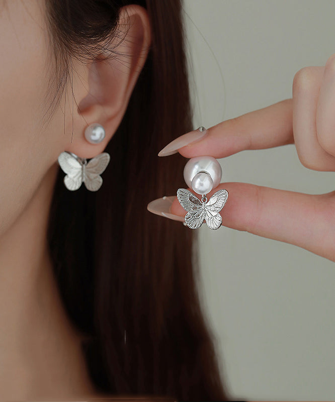 Boucles d'oreilles papillon en soie, cuivre doré et perles - Street-Wave