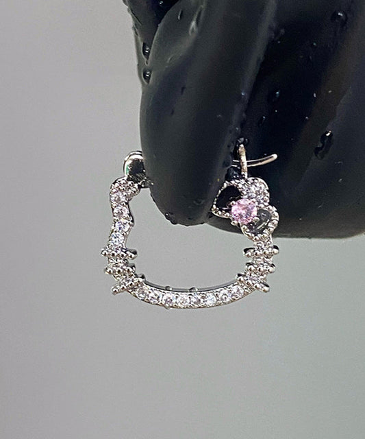 Boucles d'oreilles créoles en forme de chat, en soie, cuivre et zircon, à faire soi-même - Street-Wave