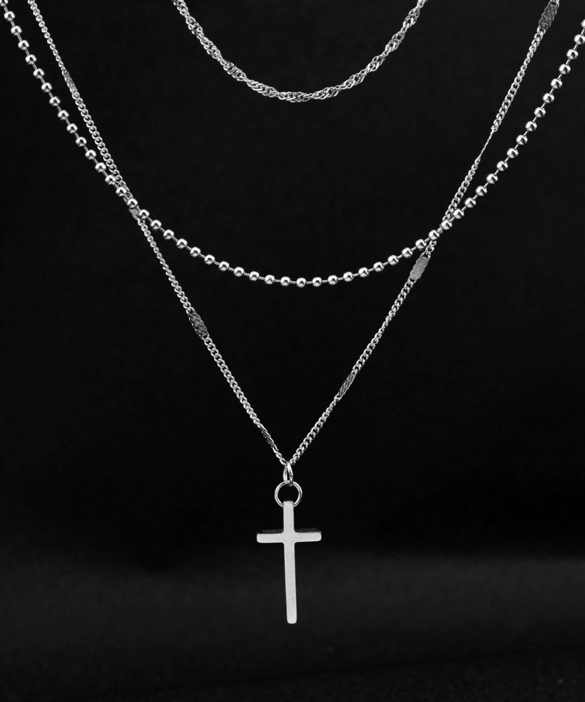 Collier pendentif croix multicouche en acier inoxydable et soie à faire soi-même - Street-Wave