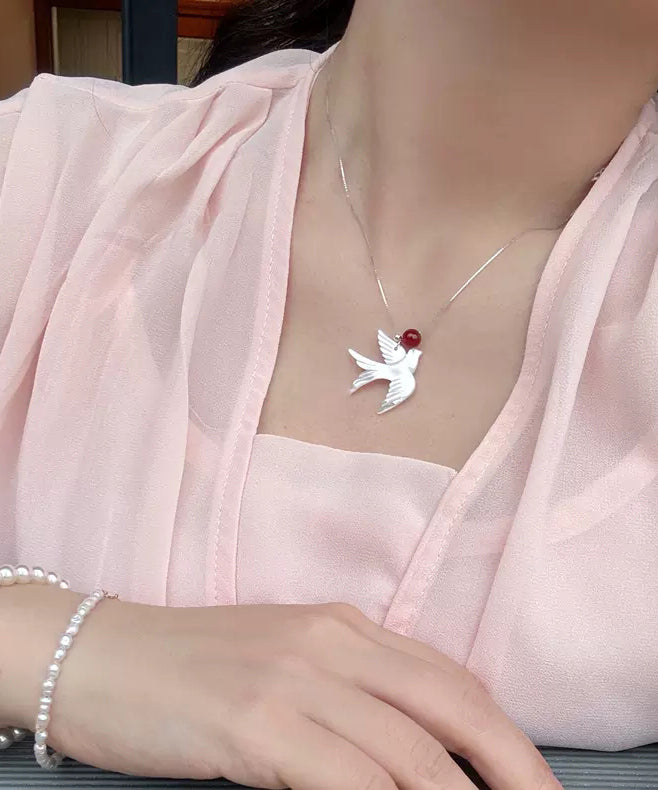 Collier pendentif jeune hirondelle en argent sterling et soie, coquillage d'agate, à faire soi-même - Street-Wave