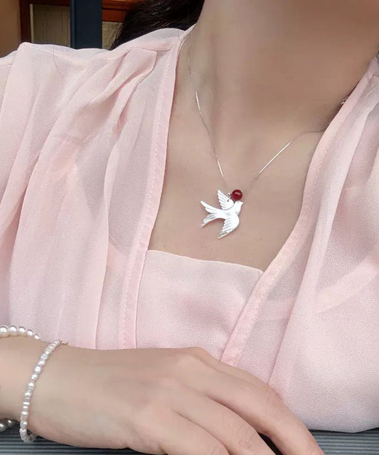 Collier pendentif jeune hirondelle en argent sterling et soie, coquillage d'agate, à faire soi-même - Street-Wave