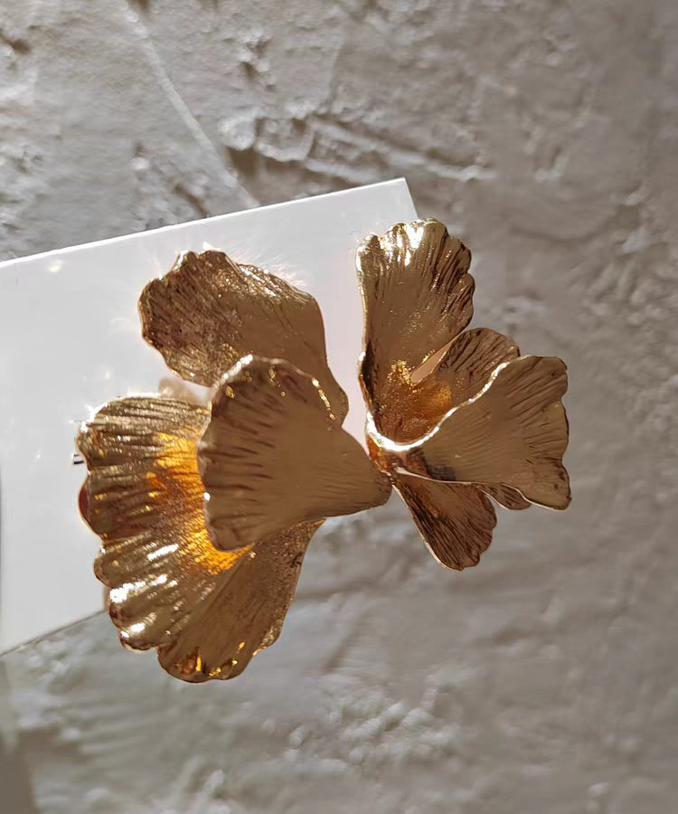 Boucles d'oreilles à tige en alliage de métal jaune en forme de feuille de ginkgo - Street-Wave