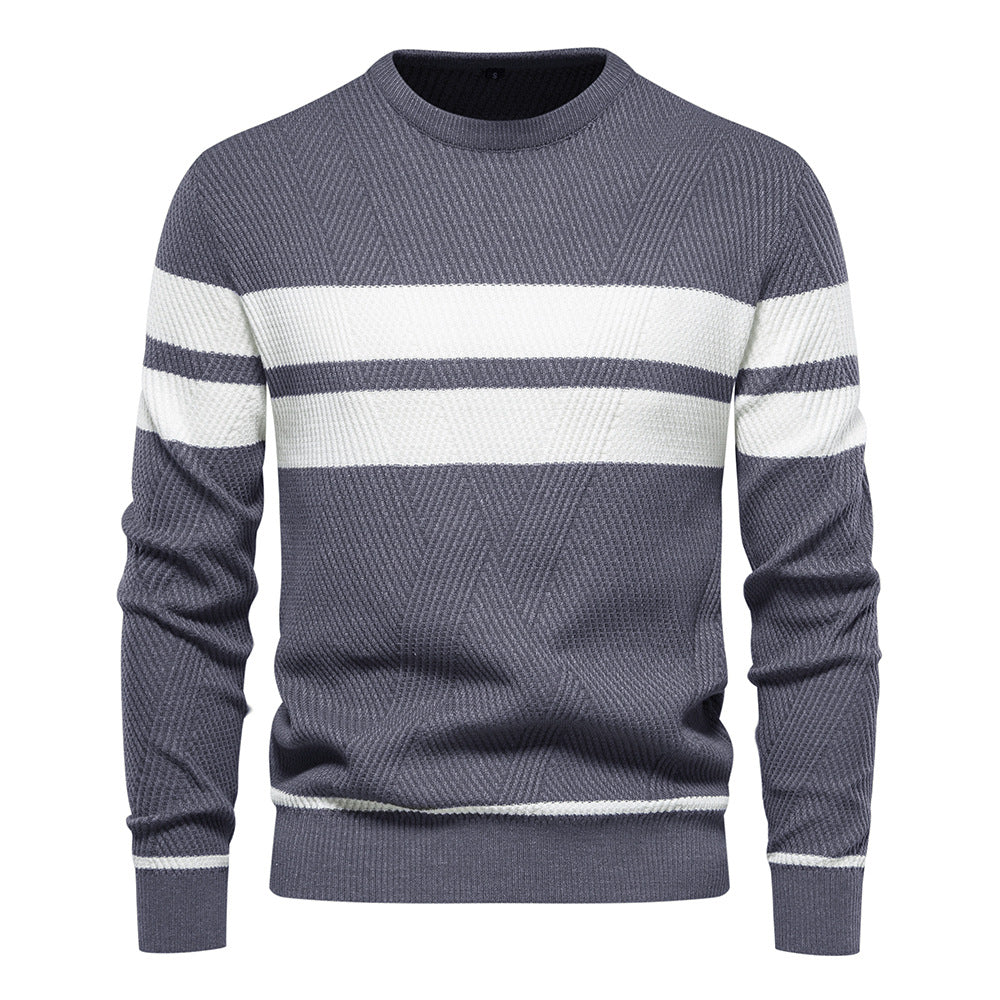 Street-Wave Men's Striped Crewneck Knit Sweater With Soft Comfort Timeless Classic For Style-Conscious Men