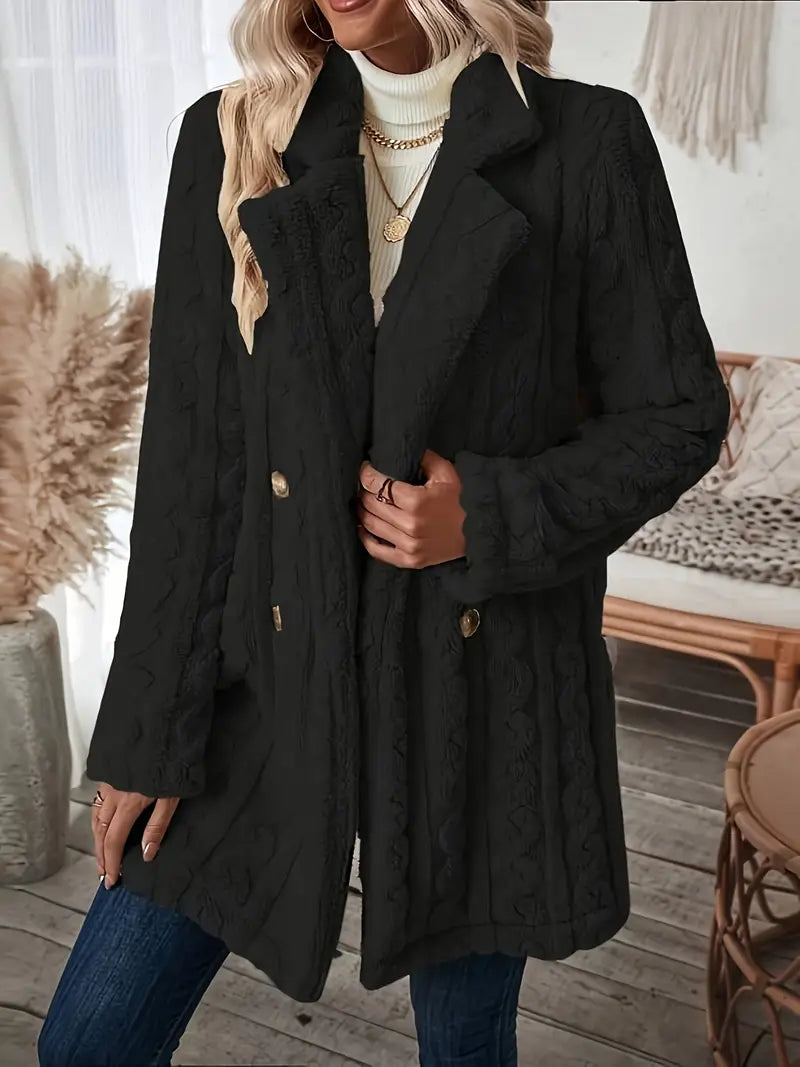 Streetwave Long Knit Coat With Lapel For Women Cozy Winter Layer Button Front Versatile Wardrobe Essential