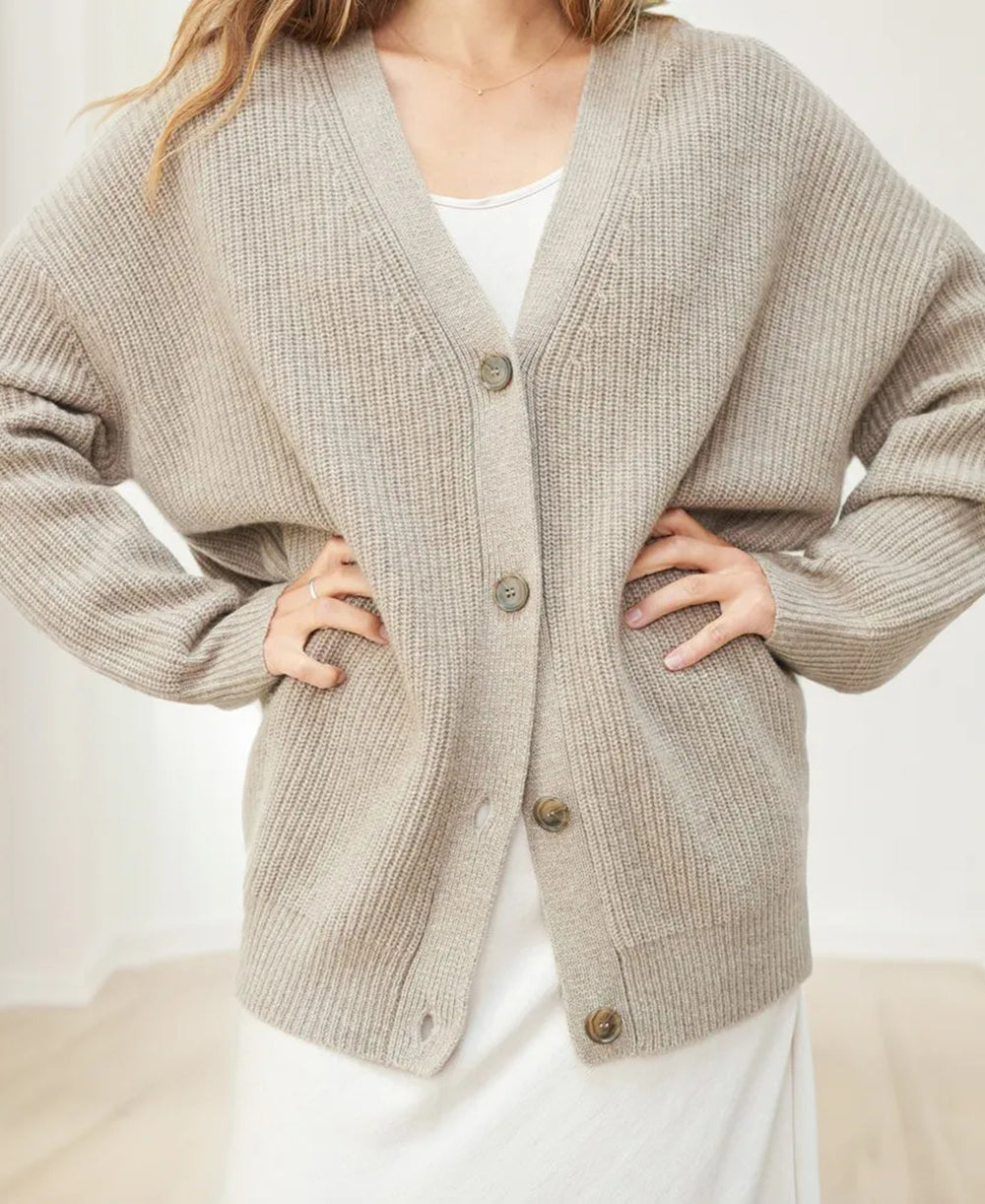 Street-wave Cashmere Cocoon Cardigan For Women Ultra Soft Open Front Knit With Ribbed Hem