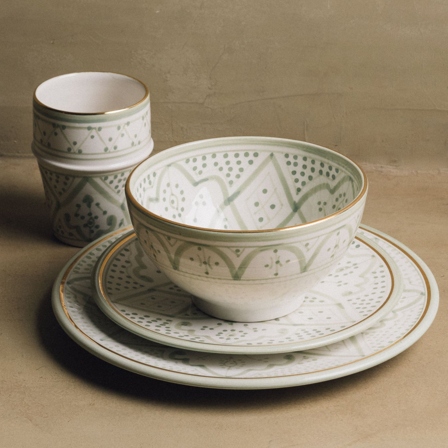 Fez Verdant Grace - Moroccan Dinnerware Set Adorned with 12 Carat Gold Accents - Street-Wave
