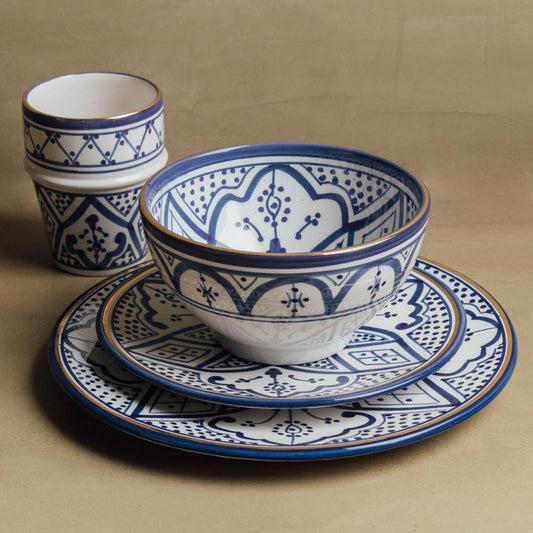 Fez Royal Azure - Moroccan Dinnerware Set with 12 Carat Gold Accents - Street-Wave