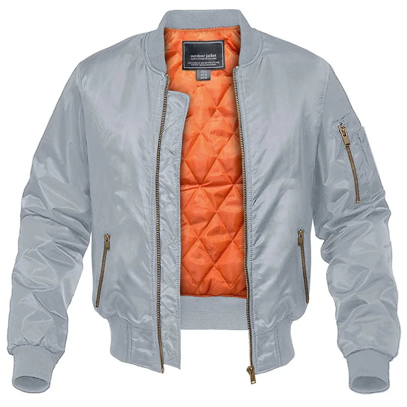 Street-Wave Bomber Jacket Mens Warm Quilted Interior Orange Lining For Sporty Winter Style