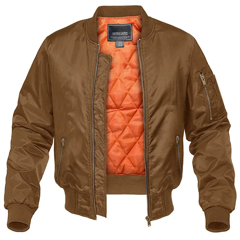 Street-Wave Bomber Jacket Mens Warm Quilted Interior Orange Lining For Sporty Winter Style