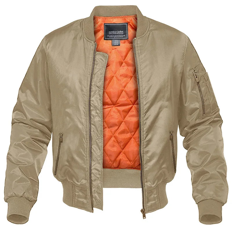 Street-Wave Bomber Jacket Mens Warm Quilted Interior Orange Lining For Sporty Winter Style