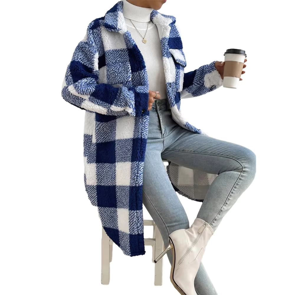 Street-wave Teddy Coat For Women Cozy Black And White Plaid Outerwear For Effortless Chic