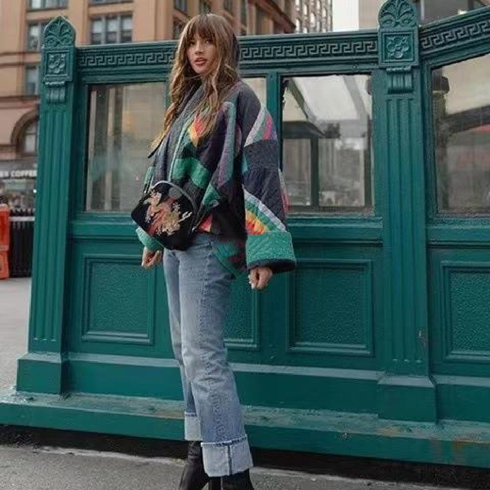 Streetwave Patchwork Quilted Oversized Autumn Jacket For Women With Front Zip And Cozy Warmth