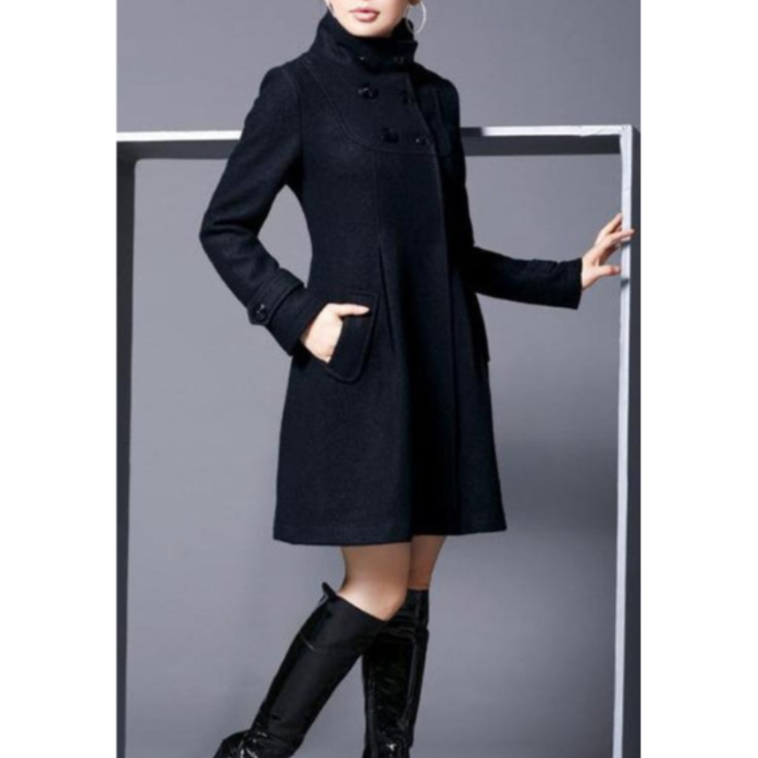 Street-Wave Hooded A-Line Winter Coat For Women With Double-Breasted Front And Lightweight Lining For Chic Warmth
