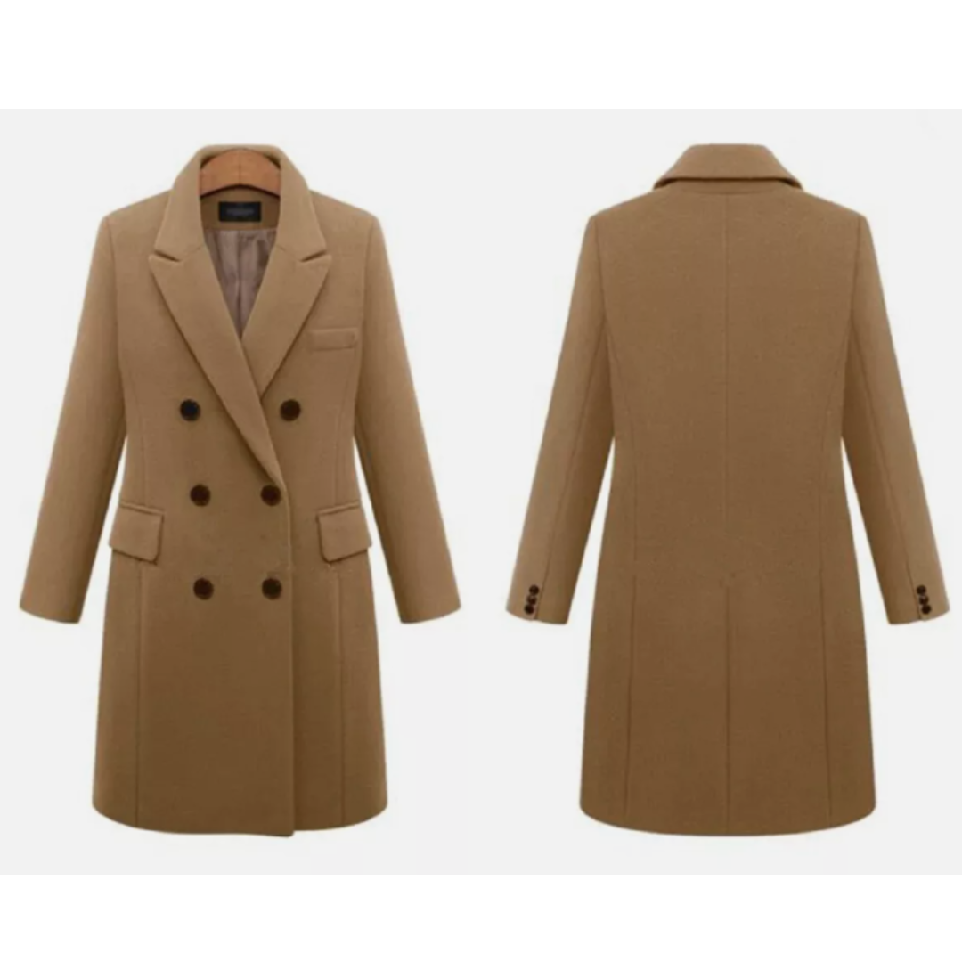 Street Wave Camel Double Breasted Coat For Women With Warm Lined Interior For City Living