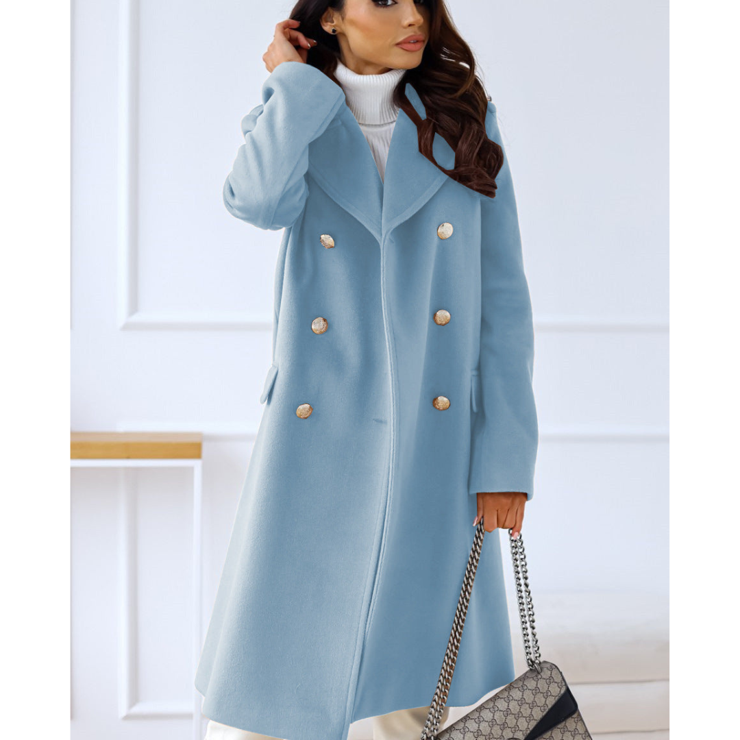 Street-Wave Double Breasted Coat For Women With Elegant Long Length Cut And Structured Collar