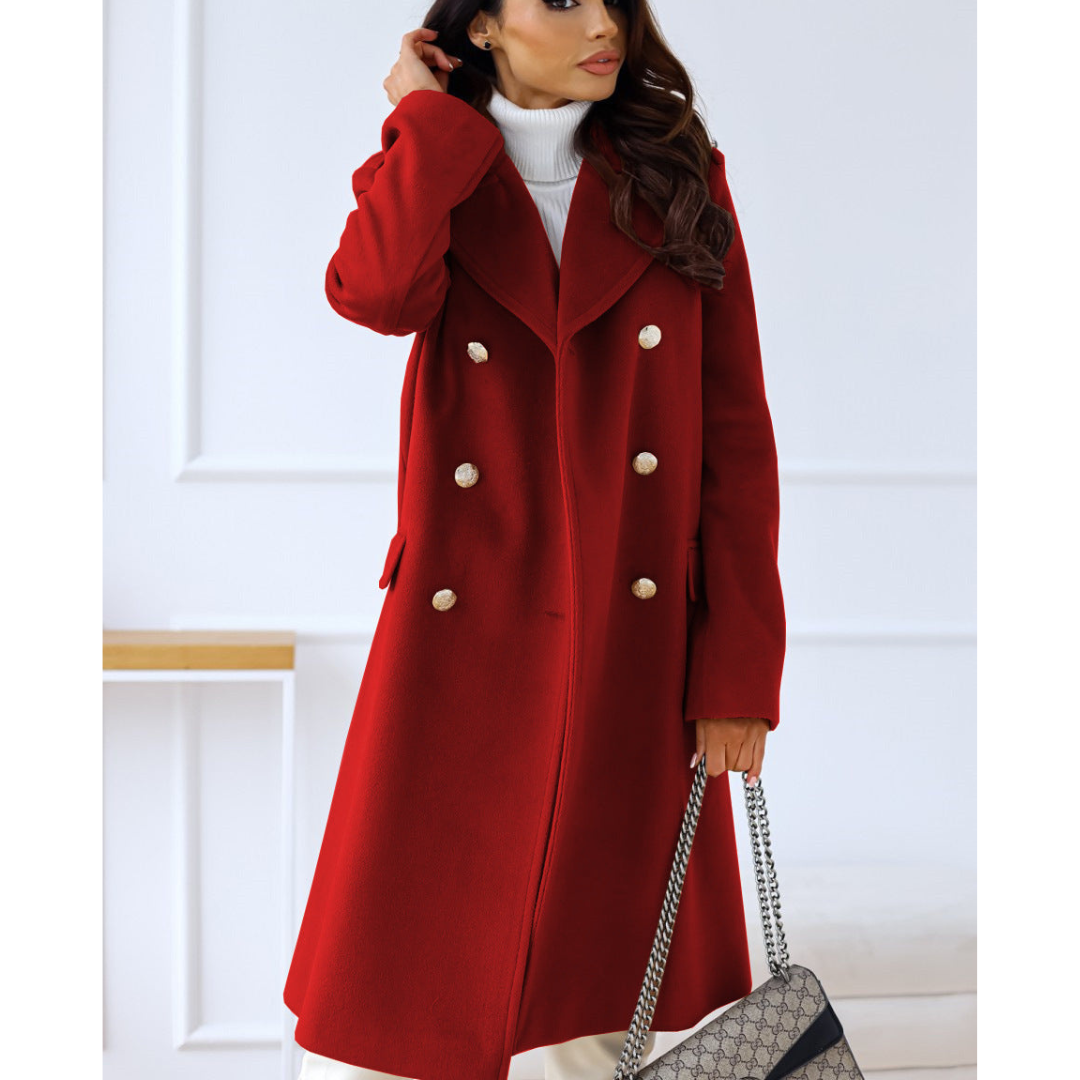 Street-Wave Double Breasted Coat For Women With Elegant Long Length Cut And Structured Collar