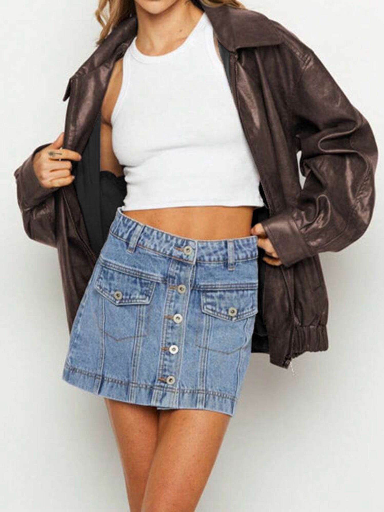 Street-Wave Leather Look Transitional Jacket With Zip And Collar For Women Versatile Everyday Wear