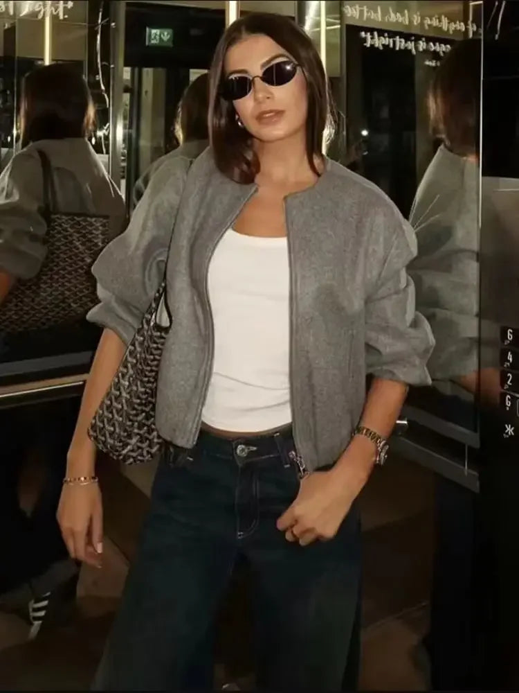 Street-Wave Modern Zip Up Transitional Jacket With Ribbed Cuffs For Women Comfort And Style