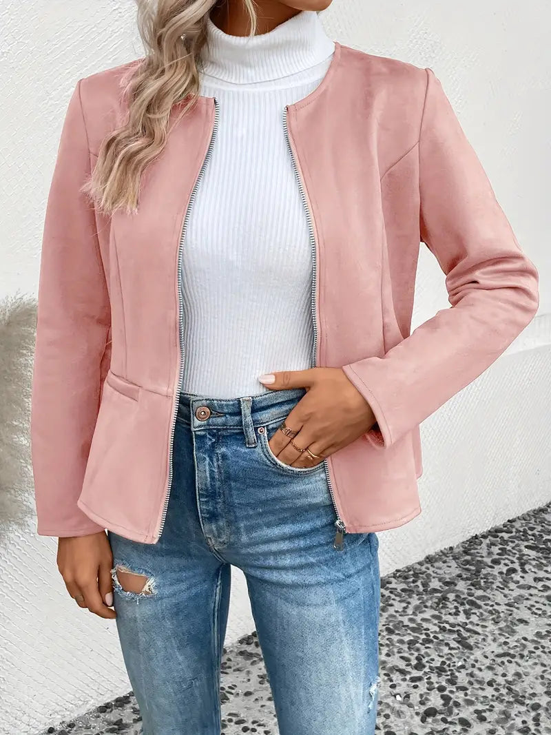 Streetwave Transition Jacket Slim Fit For Women With Zipper Front Crew Neck Elegant Everyday Outerwear