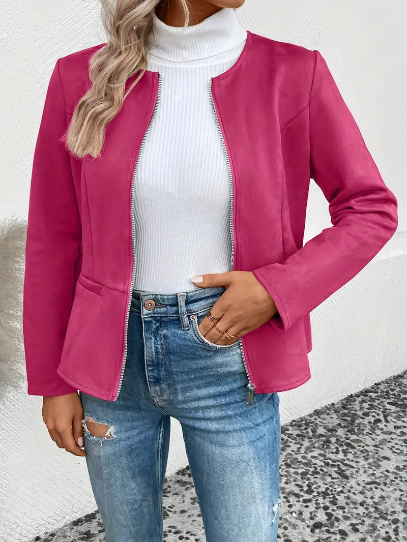 Streetwave Transition Jacket Slim Fit For Women With Zipper Front Crew Neck Elegant Everyday Outerwear