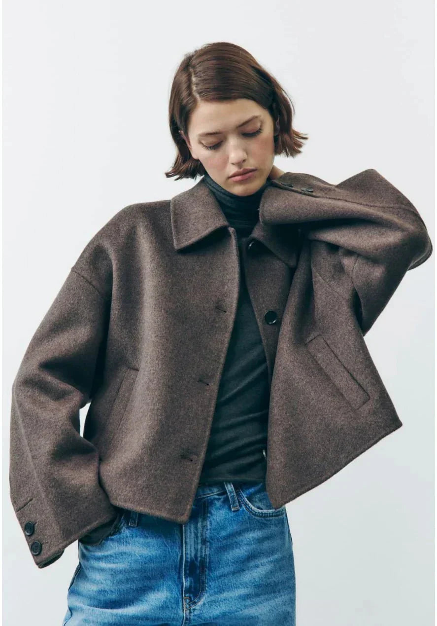 Street-wave Wool-Look Transitional Coat For Women With Timeless Style And Warmth