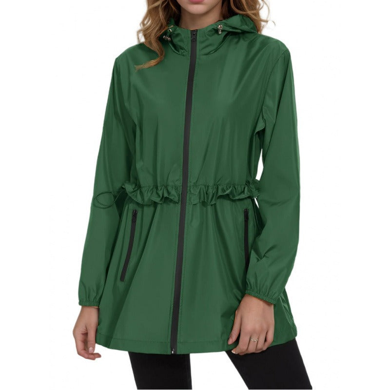 Street Wave Women's Lightweight Hooded Rain Jacket With Drawstring Waist And Full Zip