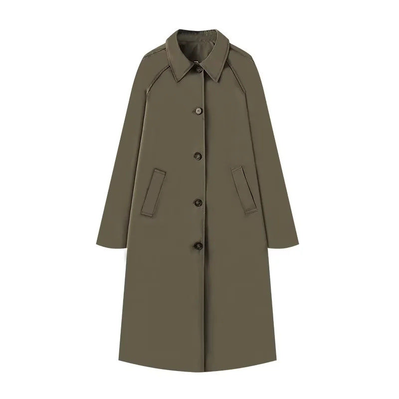 Street-Wave Long Trench Coat Button Closure For Women With Timeless, Elegant Urban Outerwear