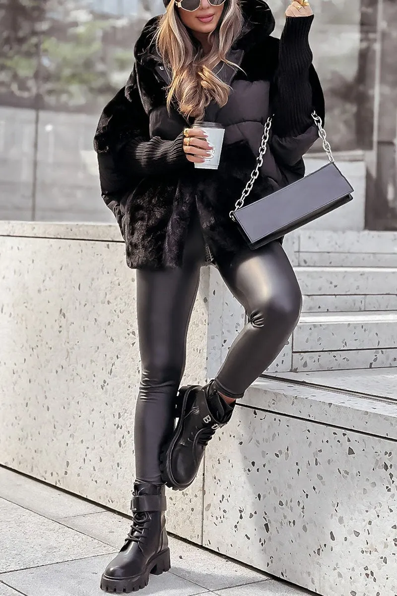 Street-wave Plus Size Puffer Coat With Hood, Fleece-Lined Plush Teddy Texture, Tailored Fit For Women, Stylish Winter