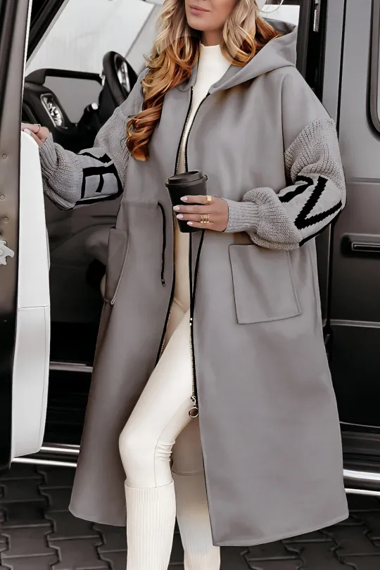 Street-Wave Long Padded Winter Coat With Hood And Knit Sleeve Details For Women Cozy And Stylish