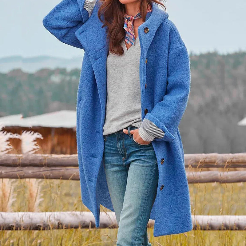 Street-wave Hooded Winter Coat For Women With Button Closure Warm Versatile Outerwear