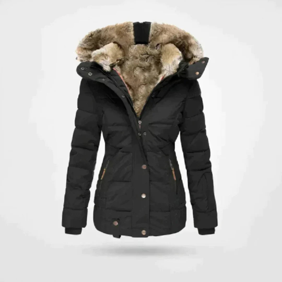 Street-wave Womens Short Padded Winter Jacket With Fur Hood And Tailored Fit For Cold Weather