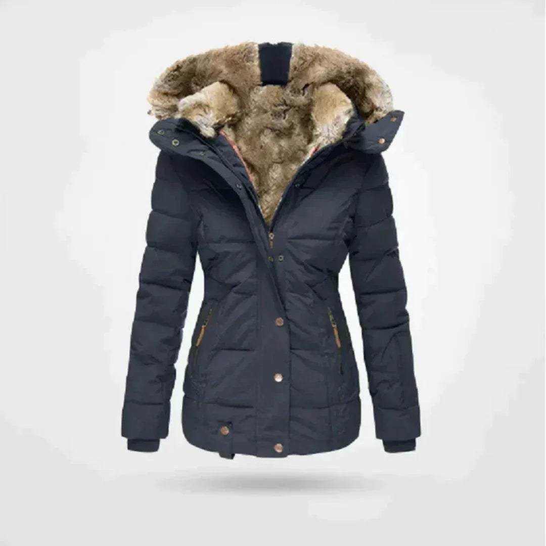 Street-wave Womens Short Padded Winter Jacket With Fur Hood And Tailored Fit For Cold Weather