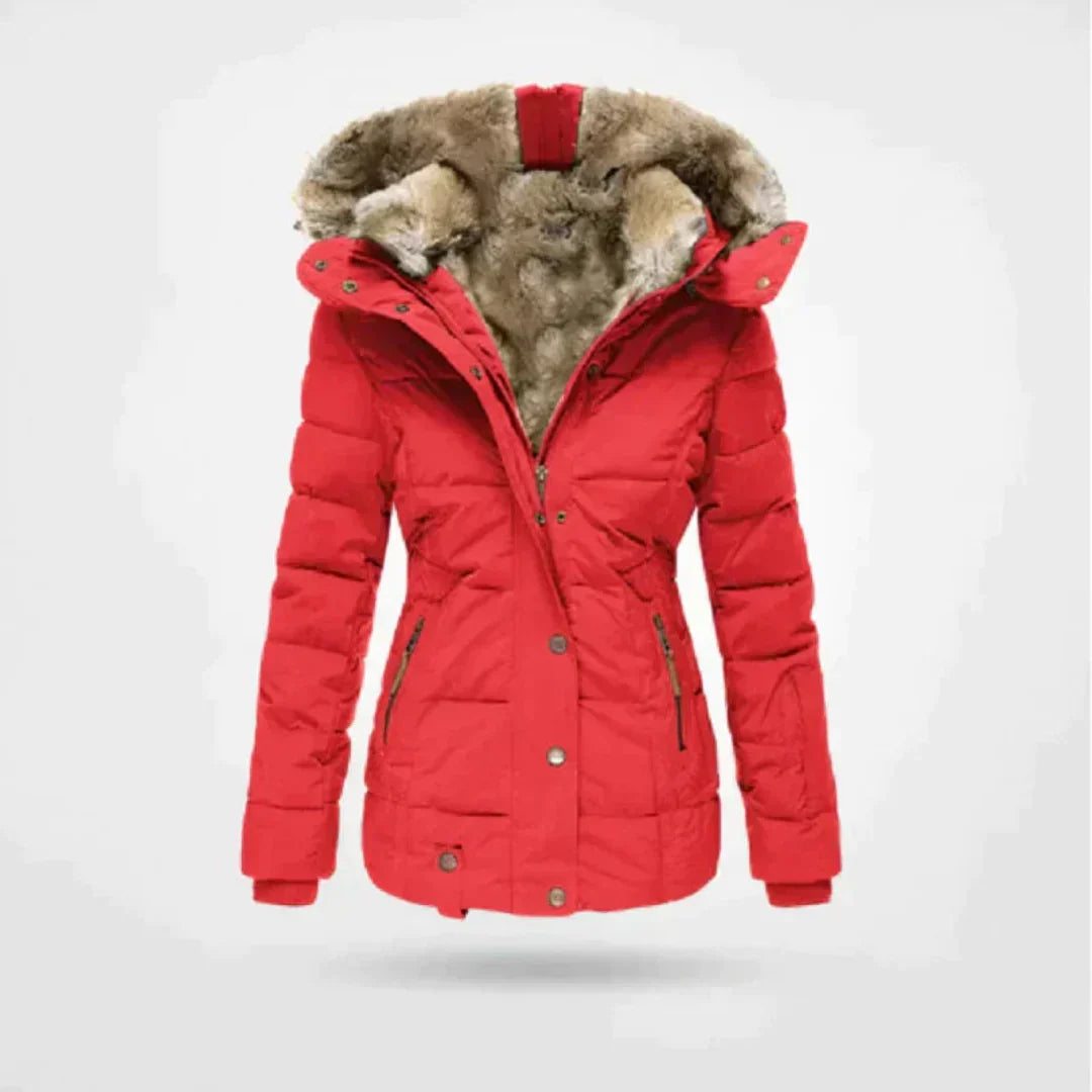 Street-wave Womens Short Padded Winter Jacket With Fur Hood And Tailored Fit For Cold Weather